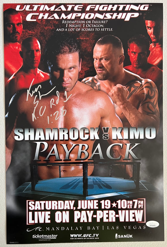 KEN SHAMROCK Signed 12x18 UFC Fight Poster with Fight Stat (K.O. Rd 1 1:26) Inscription Ultimate Fighting Championship JSA COA