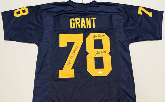 KENNETH GRANT Signed Michigan Wolverines Blue Football Jersey Go Blue! & Hail to The Victors Inscriptions JSA COA