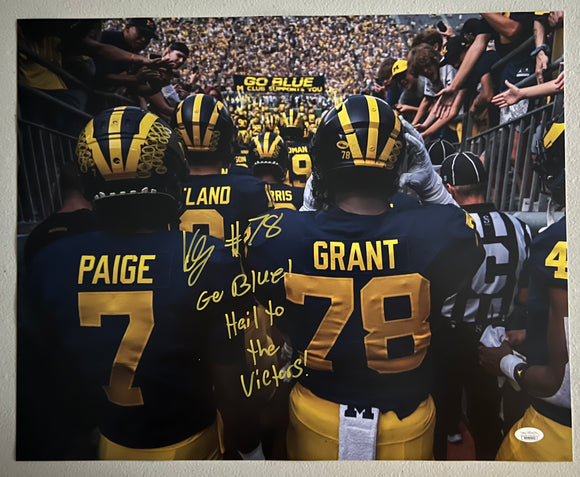 KENNETH GRANT Signed 16x20 Photo Michigan Wolverines Go Blue! & Hail to the Victors! Inscriptions JSA COA