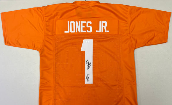 VELUS JONES JR. Signed Tennessee Volunteers Orange Jersey SEC STPOTY Inscription JSA COA