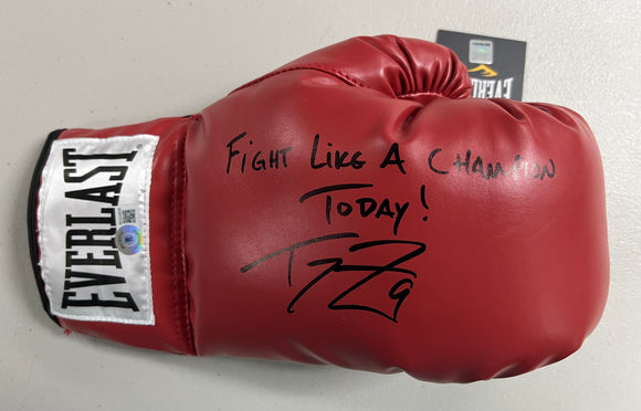 TOM ZBIKOWSKI Signed Everlast Right Hand Red Boxing Glove Fight Like A Champion Today! Inscription Beckett COA