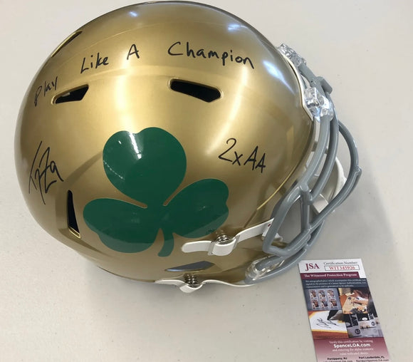 TOM ZBIKOWSKI Signed Shamrock Speed Notre Dame Fighting Irish Full Size Helmet 2x AA & Play Like A Champion Inscriptions JSA COA