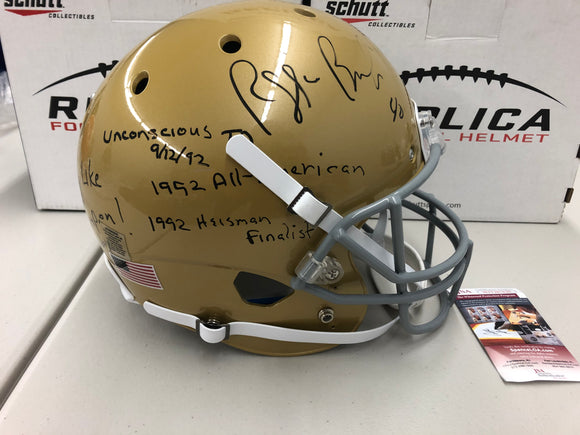 REGGIE BROOKS Autographed “Unconscious TD 9/12/92” “1992 All-American” “1992 Hesiman Finalist” “Play Like A Champion Today!” Notre Dame Full Size Helmet JSA COA