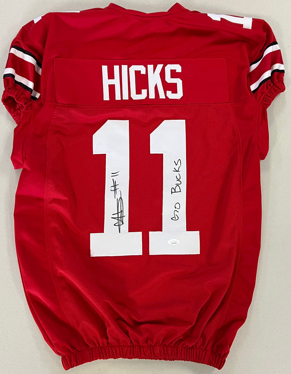 C.J. HICKS Signed Ohio State Buckeyes Red Pro Style  Football Jersey GO BUCKS Inscription JSA COA
