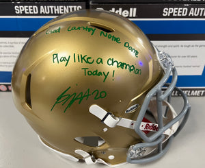 BENJAMIN MORRISON Signed Notre Dame Authentic Full Size Helmet God Country Notre Dame & Play Like a Champion Today! Inscriptions Beckett COA