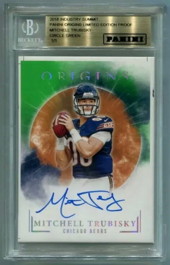 2018 Panini Origins Industry Summit MITCHELL TRUBISKY Green Parallel Auto 1/1 Chicago Bears Pittsburgh Steelers BGS