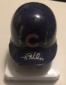 ALEC MILLS Signed Chicago Cubs Blue Mini Batting Helmet No Hitter 9.13.20 Inscription JSA COA