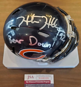 HUNTER HILLENMEYER Signed Chicago Bears Mini Helmet Bear Down! Inscription JSA COA