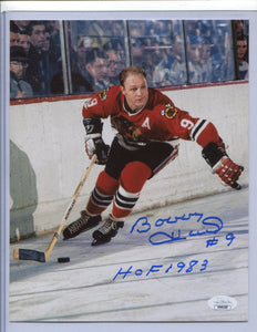 BOBBY HULL Autographed Inscription HOF 1983 8x10 Photo #1 Chicago Blackhawks JSA COA
