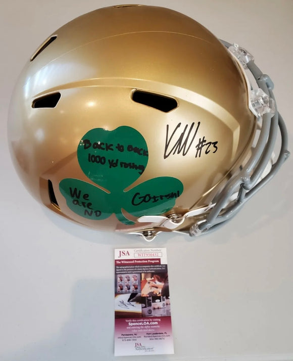 KYREN WILLIAMS Signed Full Size Replica Helmet Notre Dame Fighting Irish 3 Inscriptions JSA COA