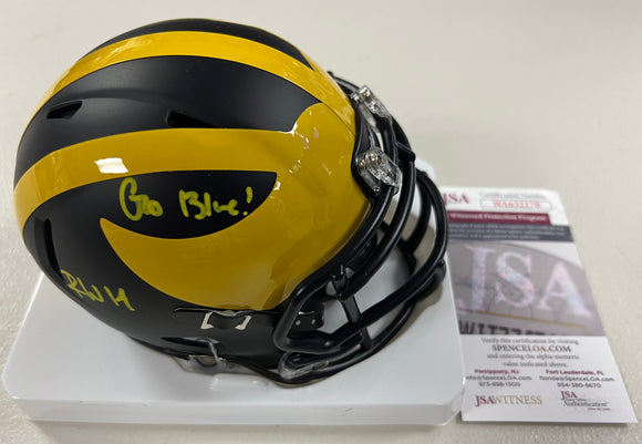ROMAN WILSON Signed Michigan Wolverines Speed Mini Helmet Go Blue! Inscription JSA COA