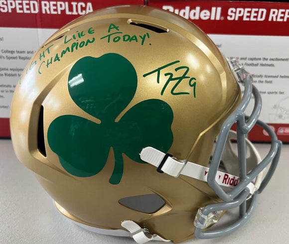 TOM ZBIKOWSKI Signed Notre Dame Fighting Irish Shamrock Full Size Speed Replica Helmet Play Like A Champion! Inscription Beckett COA