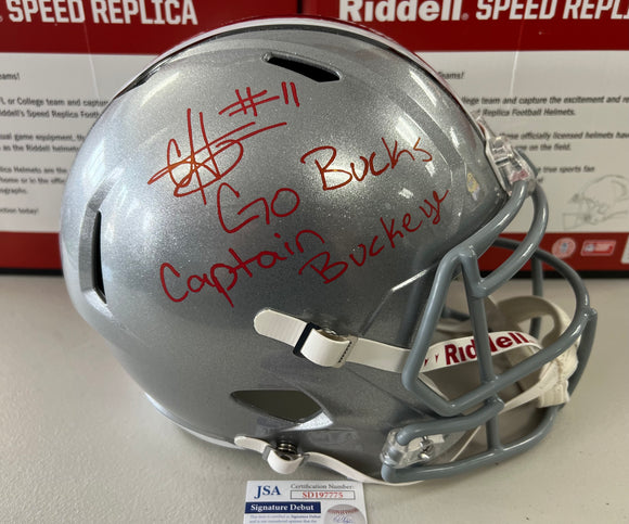 C.J. HICKS Signed Ohio State Buckeyes Speed Full Size Helmet GO BUCKS & Captain Buckeye Inscriptions JSA COA