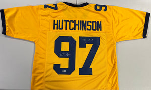 AIDAN HUTCHINSON Signed Maize Michigan Wolverines Football Jersey 21’ A-A Inscription Beckett COA