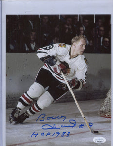 BOBBY HULL Autographed Inscription HOF 1983 8x10 Photo #2 Chicago Blackhawks JSA COA