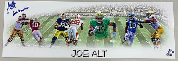 JOE ALT Signed Limited Edition 10x30 Panoramic Photo All-American Inscription Notre Dame Fighting Irish Beckett COA (Limited Edition /25)