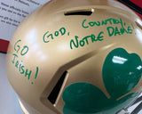 TOM ZBIKOWSKI Signed Notre Dame Fighting Irish Shamrock Full Size Speed Replica Helmet Go Irish! & God, Country, Notre Dame! Inscriptions Beckett COA