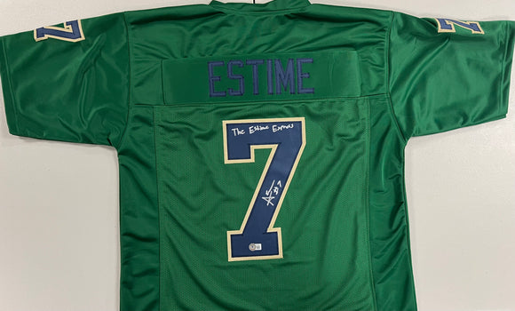 AUDRIC ESTIME Signed Notre Dame Fighting Irish Green Football Jersey The Estime Express Inscription Beckett COA