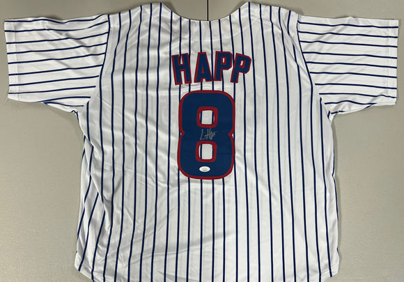 IAN HAPP Signed Chicago Cubs White with Pinstripes Baseball Jersey