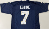 AUDRIC ESTIME Signed Notre Dame Fighting Irish Navy Football Jersey God, Country, Notre Dame Inscription Beckett COA