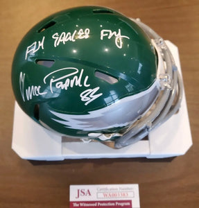 VINCE PAPALE Signed Philadelphia Eagles Mini Helmet 'Fly Eagles Fly' JSA COA