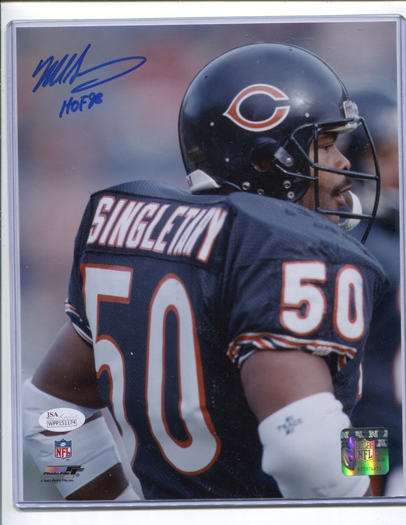 MIKE SINGLETARY Autographed Inscription HOF 98 8x10 Photo #1 Chicago Bears JSA COA