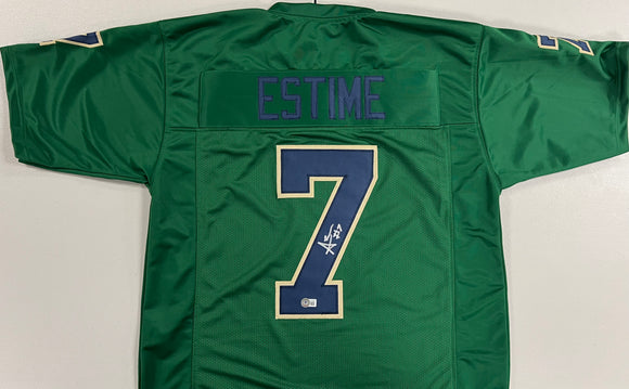 AUDRIC ESTIME Signed Notre Dame Fighting Irish Green Football Jersey Beckett COA
