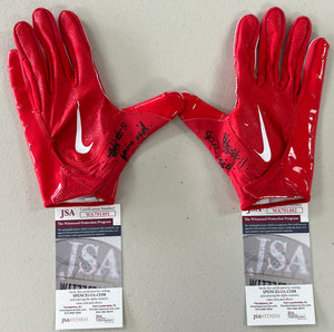 C.J. HICKS Dual Signed Ohio State Buckeyes GAME USED Pair of Red Nike Football Gloves JSA COA