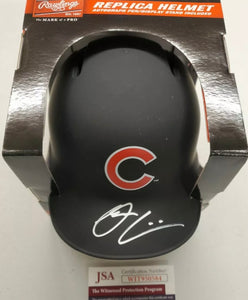 OWEN CAISSIE Signed Chicago Cubs Black Mini Batting Helmet White Ink Auto JSA COA
