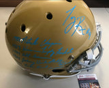 TONY RICE Signed Full Size Schutt Replica Helmet Notre Dame Fighting Irish Full Career Stat Inscriptions JSA COA