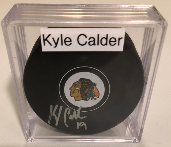KYLE CALDER Autographed Chicago Blackhawks Hockey Puck JSA COA
