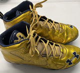 QUENTON NELSON Gold Under Armour Notre Dame GAME USED Football Cleats
