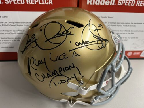 ROCKET ISMAIL Signed Notre Dame Full Size Speed Replica Helmet Play Like A Champion Today Inscription Beckett COA