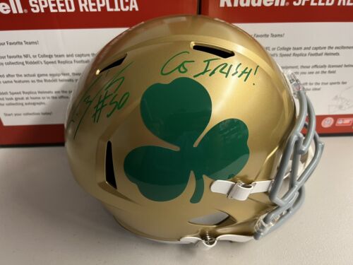 CHRIS ZORICH Signed Notre Dame Shamrock Full Size Replica Helmet Go Irish! Inscription Beckett COA