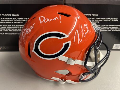 KHALIL HERBERT Signed Chicago Bears Alt Orange Full Size Replica Helmet Bear Down! Inscription Beckett COA